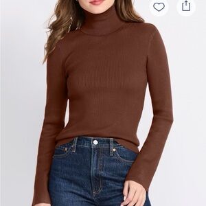NWT Montgomery Post Brown Long Sleeve Ribbed Turtleneck Top